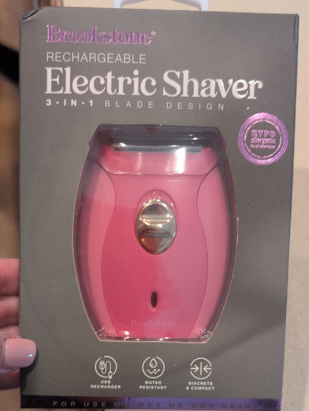 Brookstone Pink Rechargeable Electric Shaver - 3-in-1 Blade